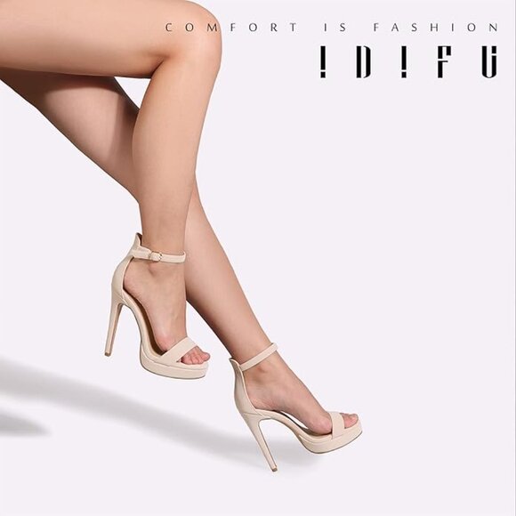 IDIFU Women's US 8.5 Stiletto High Heel Sandals Platform Open Toe Ankle Strap Dr - Picture 2 of 6